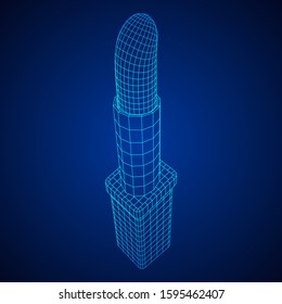 Lipstick makeup concept. Wireframe low poly mesh vector illustration