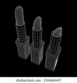 Lipstick makeup concept. Wireframe low poly mesh vector illustration