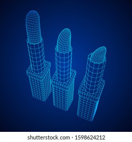 Lipstick makeup concept. Wireframe low poly mesh vector illustration