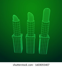 Lipstick makeup concept. Wireframe low poly mesh vector illustration