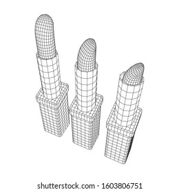 Lipstick makeup concept. Wireframe low poly mesh vector illustration