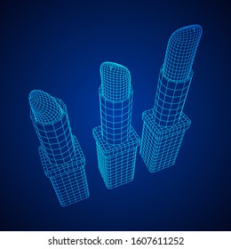 Lipstick makeup concept. Wireframe low poly mesh vector illustration