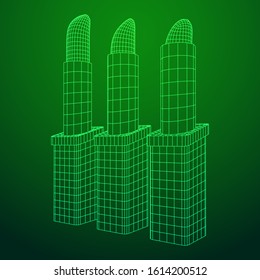 Lipstick makeup concept. Wireframe low poly mesh vector illustration
