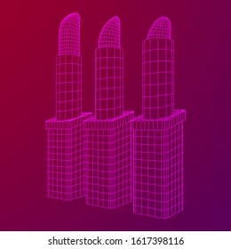 Lipstick makeup concept. Wireframe low poly mesh vector illustration