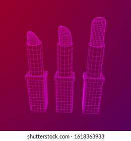 Lipstick makeup concept. Wireframe low poly mesh vector illustration