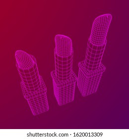 Lipstick makeup concept. Wireframe low poly mesh vector illustration