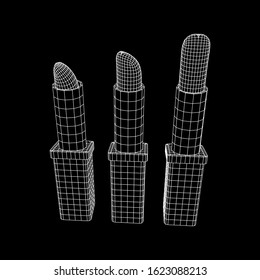 Lipstick makeup concept. Wireframe low poly mesh vector illustration