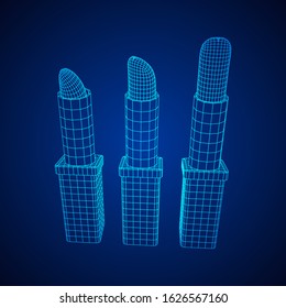 Lipstick makeup concept. Wireframe low poly mesh vector illustration