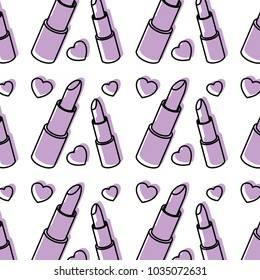 lipstick makeup with hearts pattern background