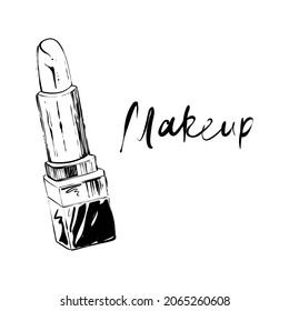 Lipstick, makeup, monochrome vector illistration