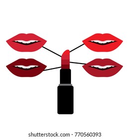Lipstick makeup vector icon, mouth sensual color red, variations