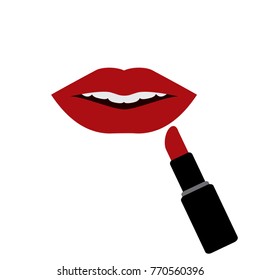 Lipstick makeup vector icon, mouth sensual color red