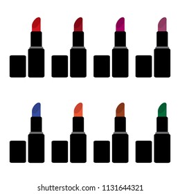 Lipstick makeup vector icon set, red, blue, green, pink