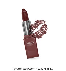 Lipstick for makeup your face on white background. dark brown lipstick, Makeup cosmetics. Realistic Vector illustration