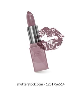 Lipstick for makeup your face on white background. skin color lipstick, Makeup cosmetics. Realistic Vector illustration