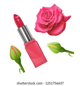 Lipstick for makeup your face on white background. Red lipstick, Makeup cosmetics. Realistic Vector illustration