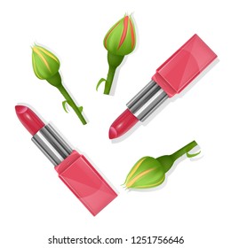 Lipstick for makeup your face on white background. Red lipstick, Makeup cosmetics. Realistic Vector illustration