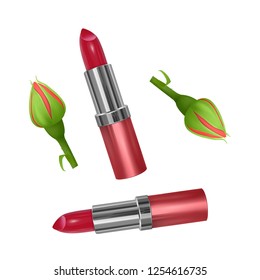 Lipstick for makeup your face on white background. Red lipstick, Makeup cosmetics. Realistic Vector illustration