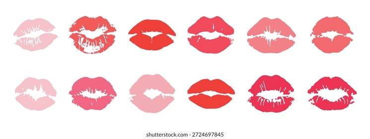 Lippenstift-Markensammlung mit romantischen Schminkflecken. strukturierte kosmetische Kusssymbole für Valentinstag-Design.