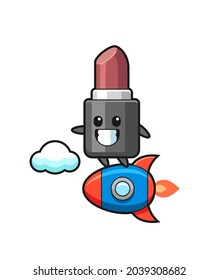 lipstick mascot character riding a rocket , cute style design for t shirt, sticker, logo element