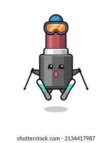 lipstick mascot character as a ski player , cute style design for t shirt, sticker, logo element