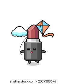 lipstick mascot illustration is playing kite , cute style design for t shirt, sticker, logo element