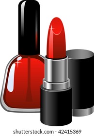 Lipstick and nail polish. Isolated.