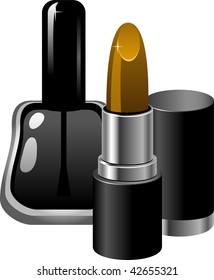 Lipstick and nail polish. Isolated.