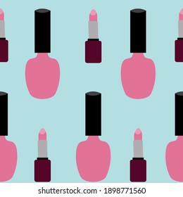 vectores repetidos de lápiz labial y esmalte de uñas