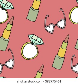 Lipstick and nail polish seamless pattern ,fashion illustration