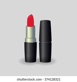 Lipstick open and closed. Makeup. Vector illustration