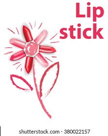 Lipstick painted in the shape of the "flower". Use for advertising flyer, banner, leaflet.Template Vector.