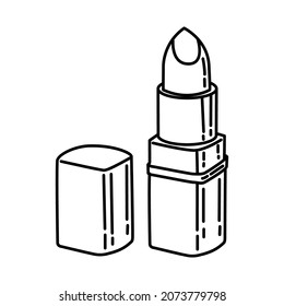 Lipstick Part of Women Makeup Tools and Accessories Hand Drawn Icon Set Vector.