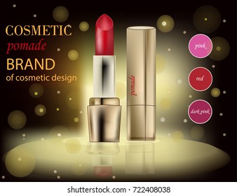 lipstick pattern, Makeup ads template, Charming red lipstick mockup with sparkling background. 3D illustration