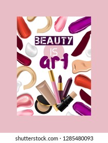 Lipstick pattern vector beautiful red color fashion pink lipgloss lip makeup art illustration backdrop of shiny liquid female cosmetic background banner