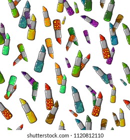 Lipstick pomade pattern, vector illustration isolated on white background, background for makeup illustrations, beauty wallpaper 
