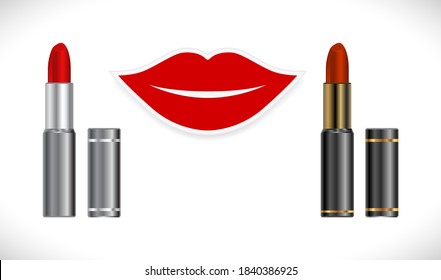 icono 3d de lápiz labial y labios rojos