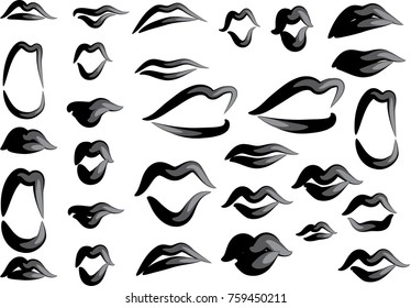 Lipstick, red lips vector design set