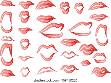 Lipstick, red lips vector design set