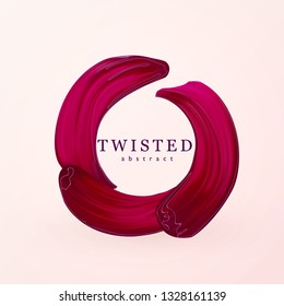 Lipstick rounded circle smear. Female girly logo. Paint brush red smudge, beauty fashion design element