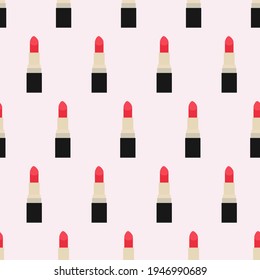 Lipstick seamless pattern. Beauty background. Salon wallpaper. Cosmetics poducts.