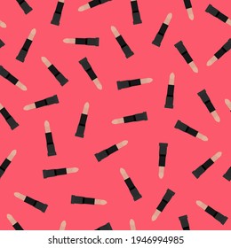 Lipstick seamless pattern. Beauty background. Bright cosmetics wallpaper. Beauty salon. Make up product.