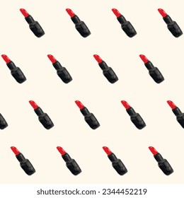Lipstick Seamless Pattern. Great for  wallpaper, backgrounds, packaging, fabric, scrapbooking, and giftwrap projects. Surface pattern design.