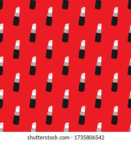 Lipstick seamless pattern, hand drawn fashion and beauty elements, vector illustration.