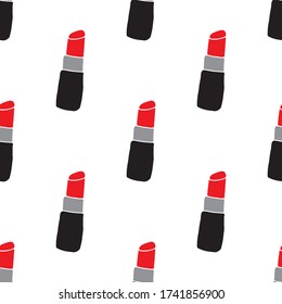 Lipstick nahtlos Muster, handgezeichnete Mode- und Schönheitselemente, Vektorgrafik.