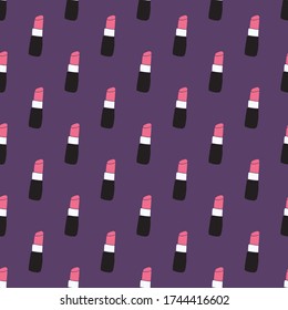 Lipstick seamless pattern, hand drawn fashion and beauty elements, vector illustration.