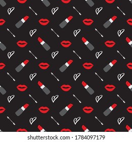 Lipstick seamless pattern, hand drawn fashion and beauty elements, vector illustration.