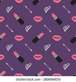 Lipstick nahtlose Muster, handgezeichnete Mode- und Schönheitselemente, Vektorgrafik.