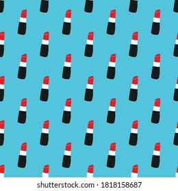 Lipstick seamless pattern, hand drawn fashion and beauty elements, vector illustration.