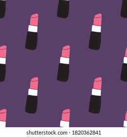 Lipstick seamless pattern, hand drawn fashion and beauty elements, vector illustration.